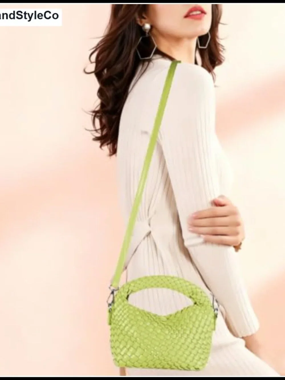 Woven Vegan Leather Crossbody Bag for Women Satchel Adjustable Strap